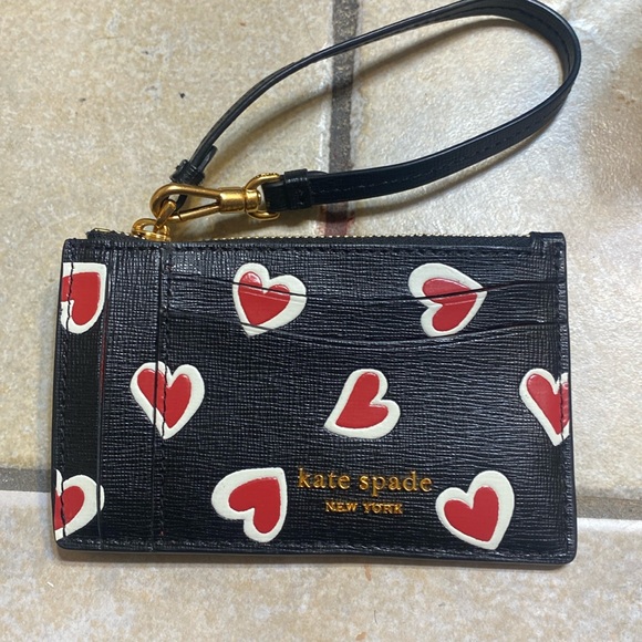 kate spade Handbags - kate spade Morgan Stencil Hearts Embossed Printed Coin Card Case Wristlet Black